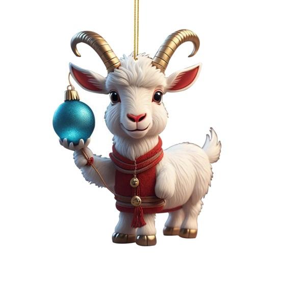 Auspicious Goat Theme Gifts 2D Acrylic Christmas Hanging Ornament, 3.15 Inch Farm Animal Xmas Tree Holiday Car Interior Decor Decoration for Rear View