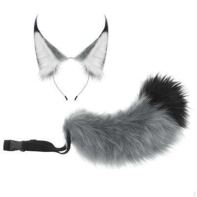 2 Pieces Furry Ears and Tail Set Fuzzy Material Animal Cosplay with Headband