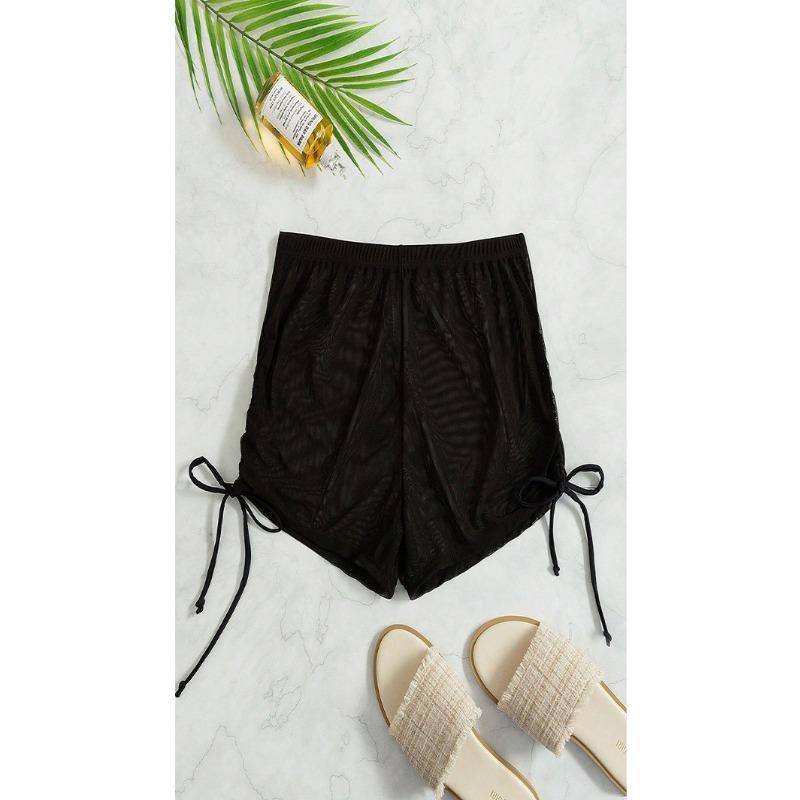 Women Solid Color Tie Side Bikini Swim Shorts