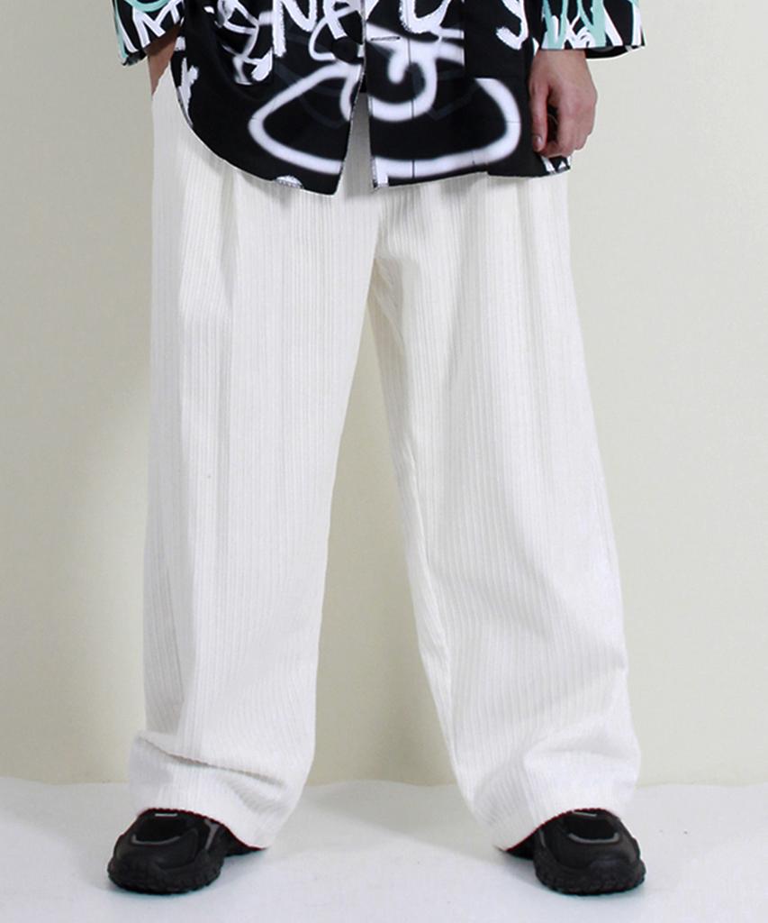 Deumakeu Corduroy Real Wide One-Pleat Pants White