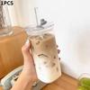400ML Square Heat-Resistant Glass Coffee Cup with Lid and Straw, Transparent Milk Tea Juice Cup, Home Bar Drinkware