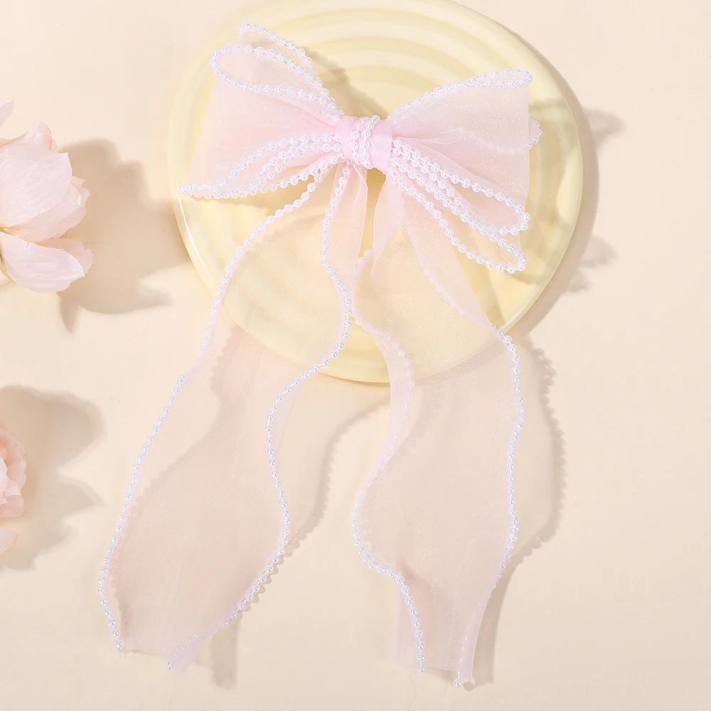 BABY BOWS 1Pcs Fairy Ribbon Bow Hair Clip Gradient Color Gauze Lace Edge Ponytail Hairgripes Women Girls Hair Accessories