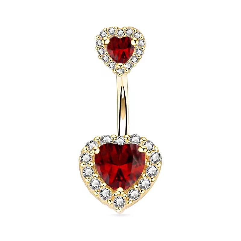 1pcs Red Zircon Curved Heart Belly Button Ring 14G Sexy Body Navel Piercing Nombril for Women Stainless Steel Blue Color Belly R
