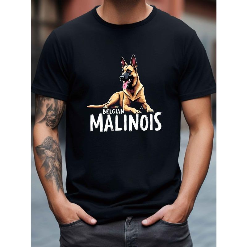 Belgian Malinois Print Men'S Casual Short Sleeve T-Shirt, Slight Stretch, Regular Fit, for Outdoor Activities, Comfortable And Breathable, Summer