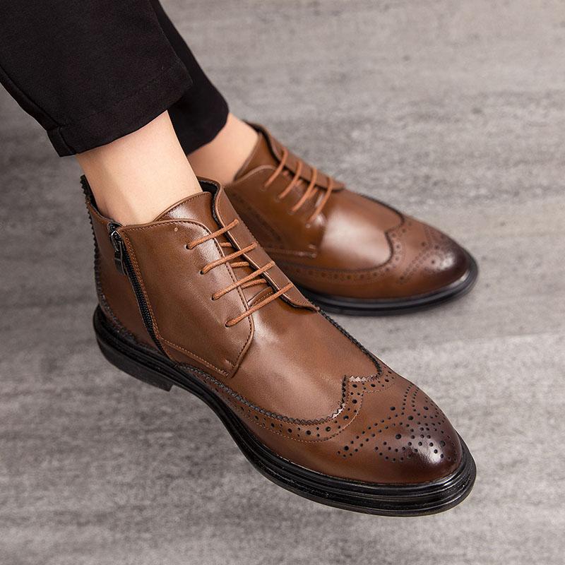 New Men's Business Ankle Boots Black Brown Side Links Business Block Leather Shoes High Quality Chelsea Boots Size 38-46