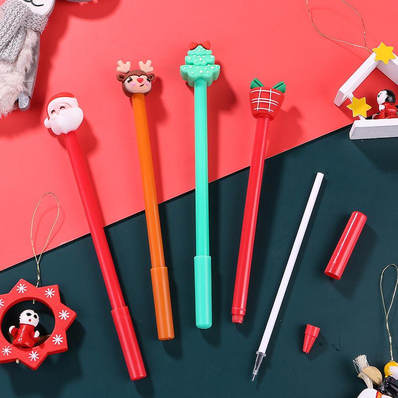 8/20 PCS Merry Christmas Water-based Pen Santa Claus Reindeer Tree Design 0.5mm Black Smooth Writing for Kids Students Office Supplies Back To School