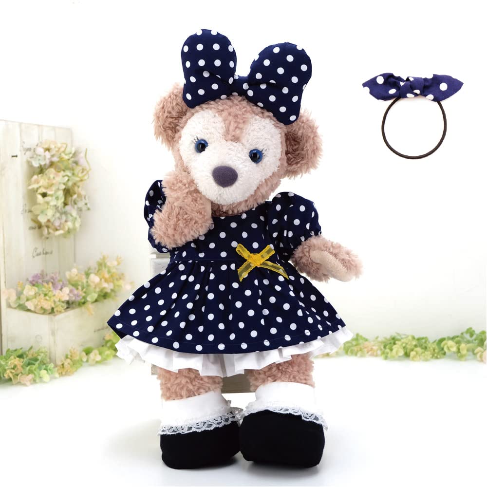 Cushu Cush Duffy and ShellieMay Costume Toy Sold Made In Cute Navy Polka Dot and Shoes (Plush Separately) Japan, Dress, Headband, Petticoat, (4-Piece