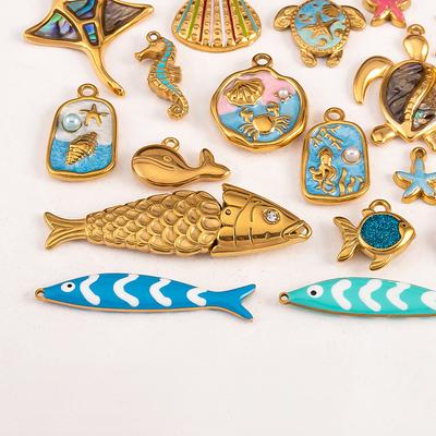 2pcs Stainless Steel Marine Animals Pendant Shell Turtle Starfish Demon Fish Necklace Earring Charm for Jewelry Making Supplies