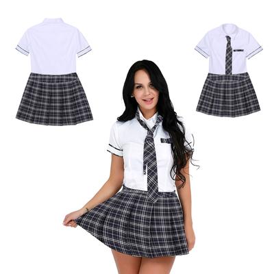 Fantasia feminina de cosplay, uniforme, mini saia plissada com camisa de gravata Oxford