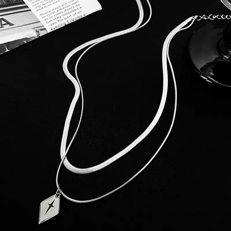 Cold wind simple double layer stacked diamond necklace men's trend light luxury titanium steel collarbone chain women's accessories