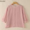 ZANZEA Women Casual Round Neck Solid Color Loose 3/4 Sleeve Blouse