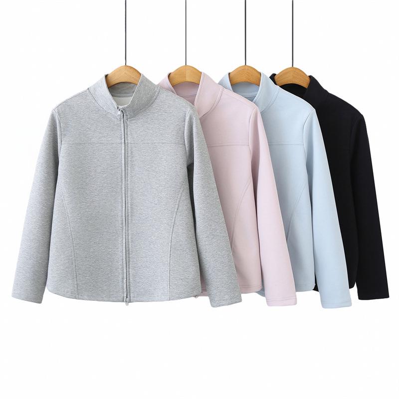 2026 Spring Plus Size Women's Long Sleeve Hoodie Cardigan with Double Zipper & Stand Collar - Style 7067