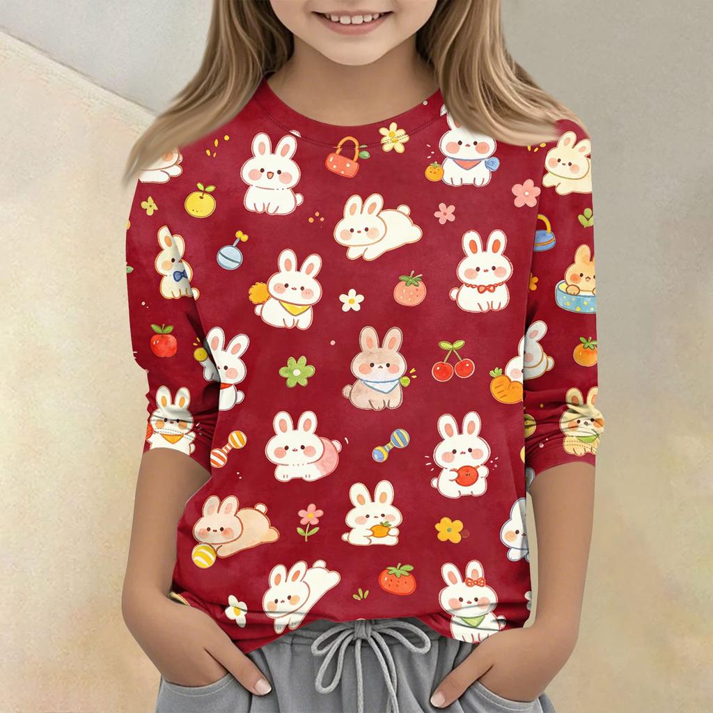 Kids Animal Print Crew Neck 3/4 Sleeve Casual T-Shirt Soft Comfortable Fabric Suitable for Everyday Wear and Outdoor Activities