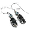 Natural Black Copper Turquoise, Blue Topaz 925 Solid Silver Earring 1.50" A3I24