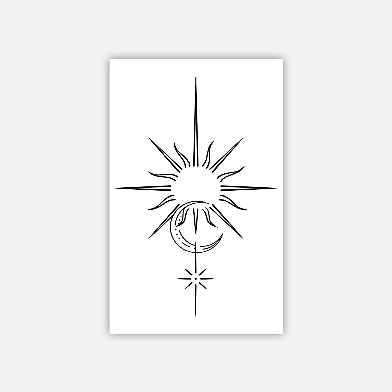 Premium Personality Simple Spice Girl Sun Moon Star Line Totem Back Tattoo Sticker 12*19