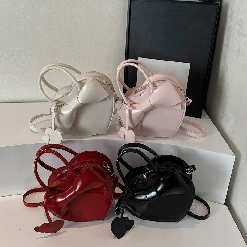 Trendy Love Shaped Small Handbag Butterfly Knot Single Shoulder Bags Fashion Versatile Heart Pendant Crossbody Bag