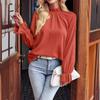 2024 Spring/Summer Women's Solid Color Commuter Loose Long Sleeve Shirt with Ruffled Collar