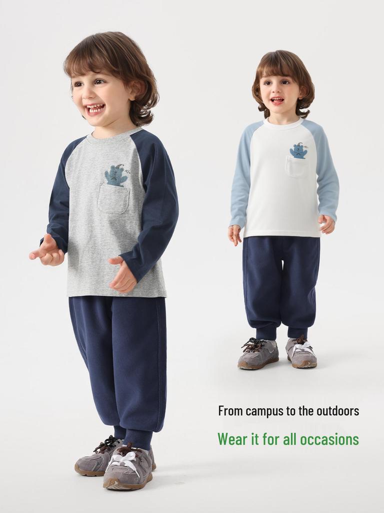 European Boys' Pure Cotton Long-Sleeve T-shirt, New Spring 2026 Toddler & Baby Base Layer