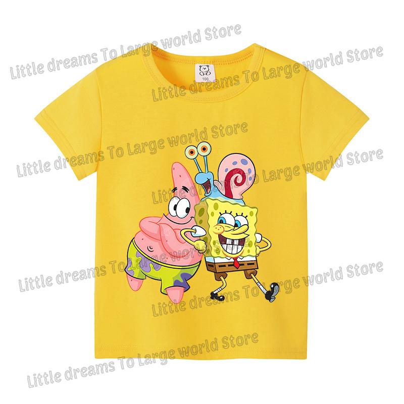SpongeBobs Cartoon Tshirt for Children Cotton Soft Tee Boys Girls Tops Colorful Clothing Anime Printed Clothes Birthday Gift