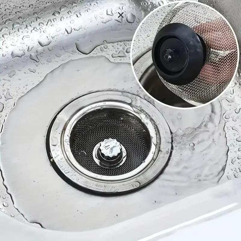 Kitchen Sink Strainer with Handle and Stopper Kitchen Sink Drain Basket/Stopper 3.3 Inch Stainless Steel Sink Mesh Sifter Filter