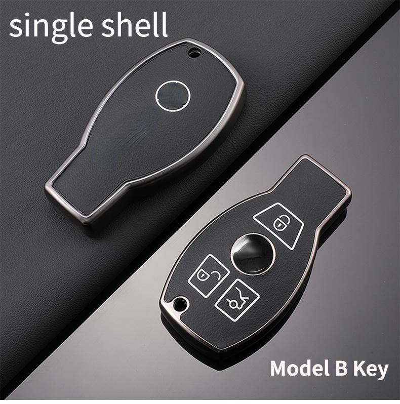 For Mercedes-Benz TPU Car Key Cover E-Class/Class E300L/C260L/A200L Car Key Decorative Leather Pattern All-Pack Protective Case