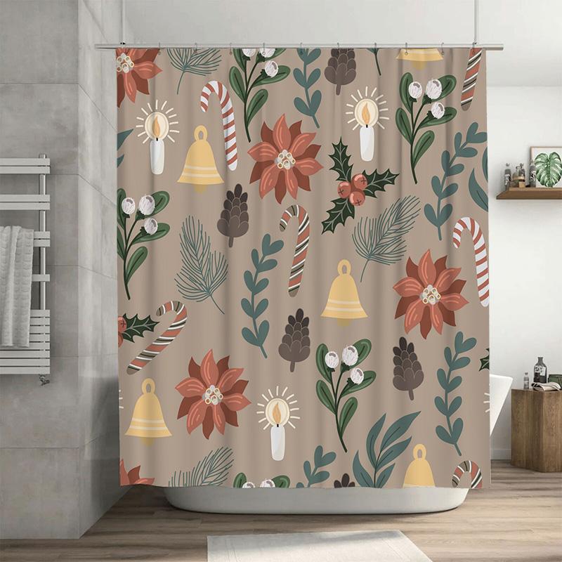 

Tu Festive Christmas Shower Curtain Holiday Waterproof Fabric Decor Xmas Bathroom Set W60H190(CM)-1 Pcs