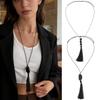 Stylish Retro Long Beaded Necklace Featuring Black Resin Pendant And Delicate Fringe Designs For Daily Wear