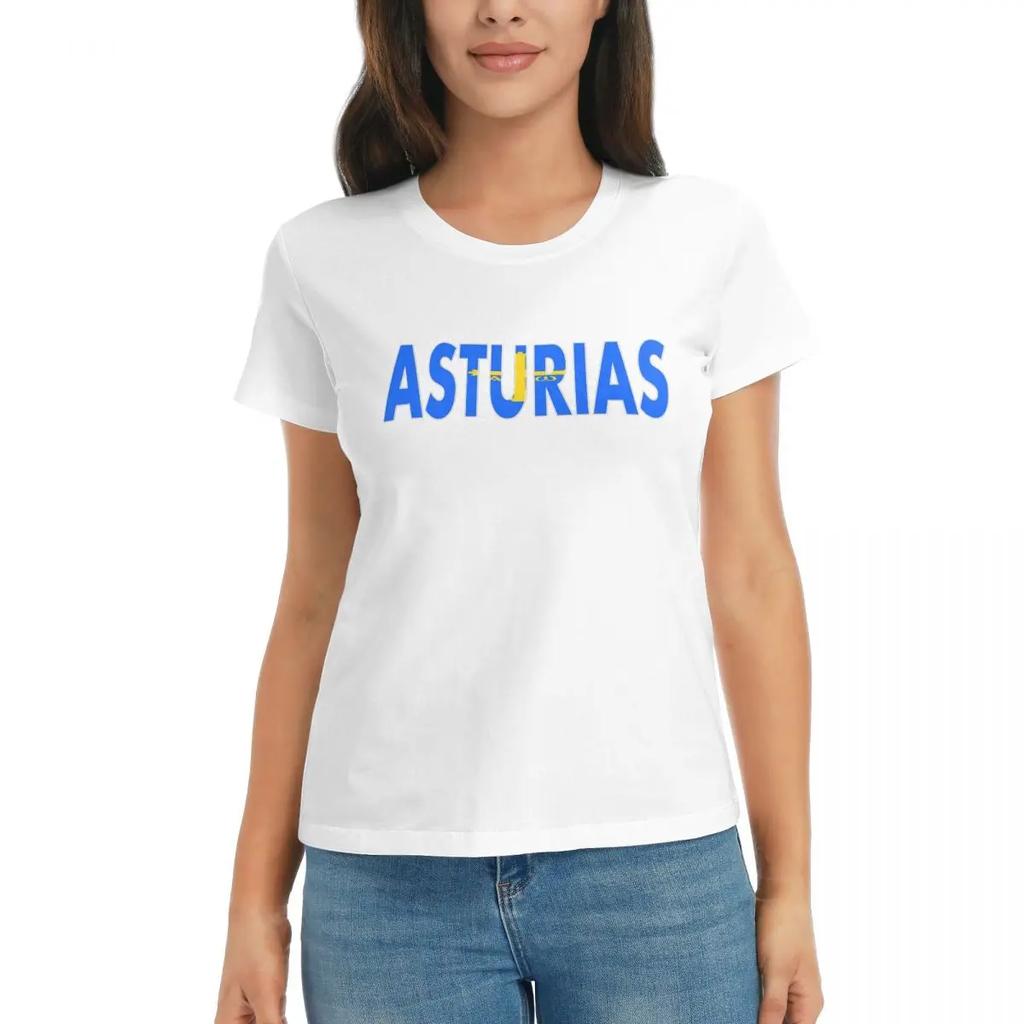 Women TShirt Spain Asturias Flag And Coat Of Arms Summer Short Sleeve Tees ONeck Cotton T Shirts Clothes Tops Streetwear