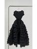 Elegant French Ruffle Waist-Cinching Patchwork Pleated Cake Skirt with Lace-Up Detail