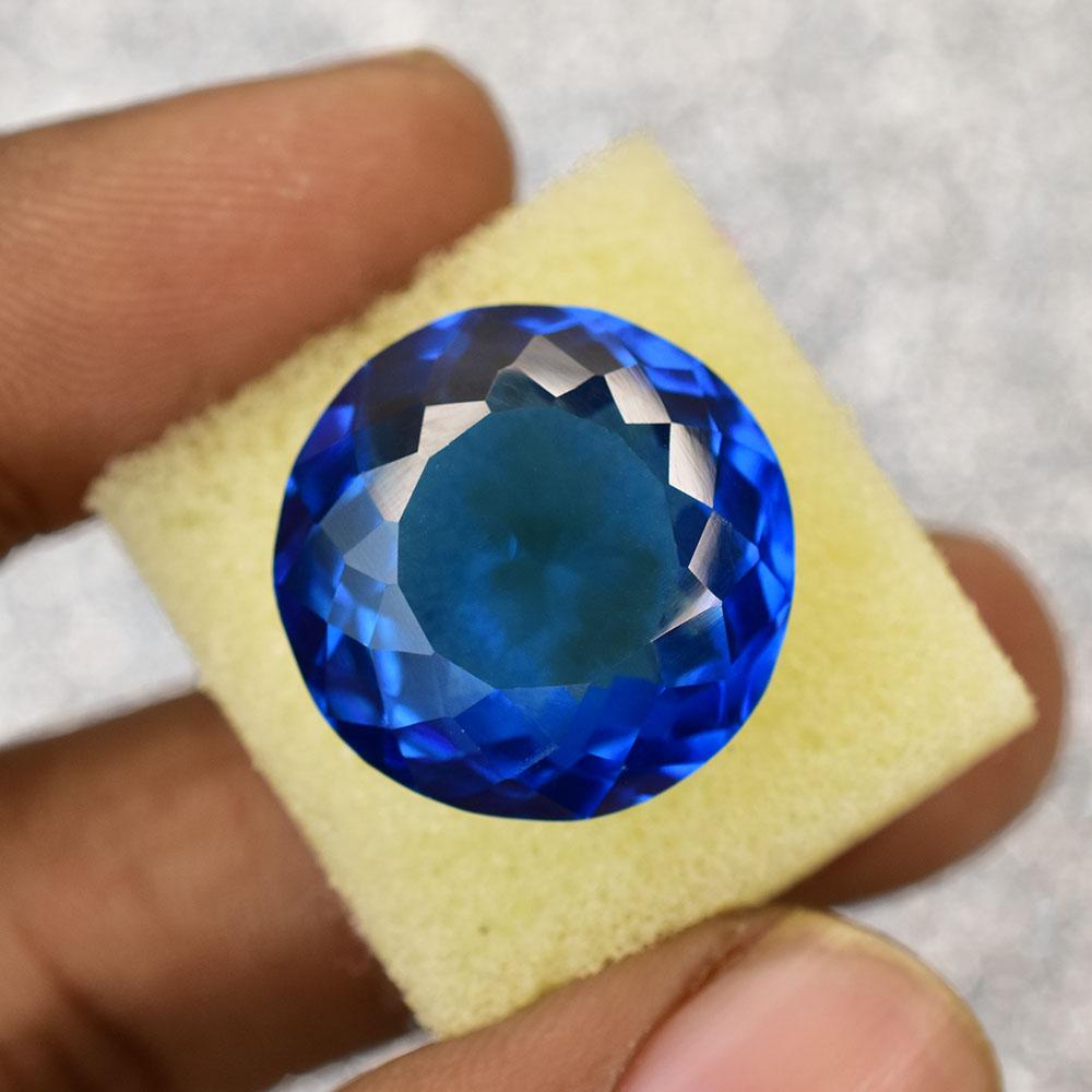 

26Ct Natural Blue Sapphire CERTIFIED Round Cut Loose Gemstone For Birthday Gift 24.5 mm синій