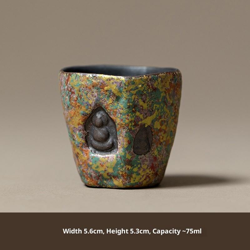 Old Rock Clay Colorful Dunhuang Enlightenment Tea Cup Master Cup Retro Ceramic Tea Bowl Teacup Mug  200ml