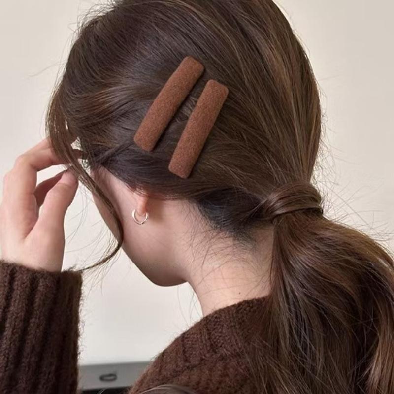2Pcs Korean Elegant Woolen Hair Clip Simple Style Bb Clip Solid Autumn And Winter Hair Accessories кофейный