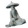 Mini Fisherman Statue Aquarium Sitting Fishing Figurine Asian Zen Decoration Sandstone Vintage