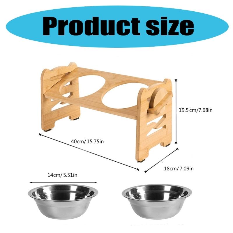 Overhead Dog Cats Feeders Regulable Wooden Stand With Stainless Steel Bowl for Healths Postures Cats And Small Dogs
