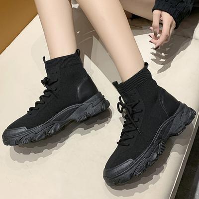 Fashion 2024 Women's New Winter Style Plush Warm Lace-up Mesh Breathable Thick-soled Fashionable Solid Color Short Boots