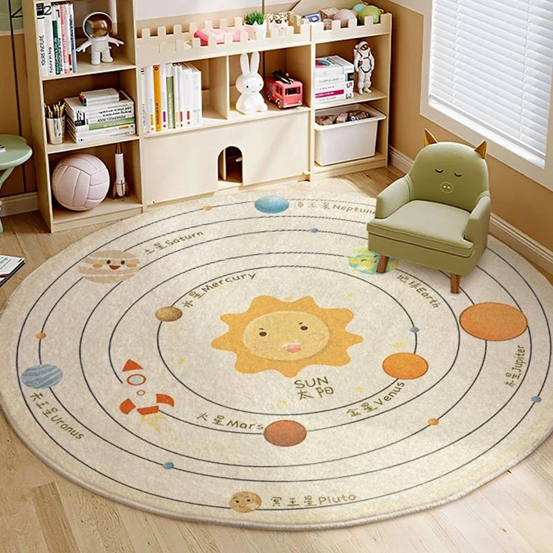 Cartoon Style Bedroom Decor Lion Pattern Carpet Cute Round Carpets for Living Room Thick Plush Bedside Rug Fluffy Soft Floor Mat