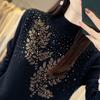 Crystal Mock Neck Elegant Sweater Women Stand Collar Base Layer Heavy Duty Beaded Knit Sweater Women