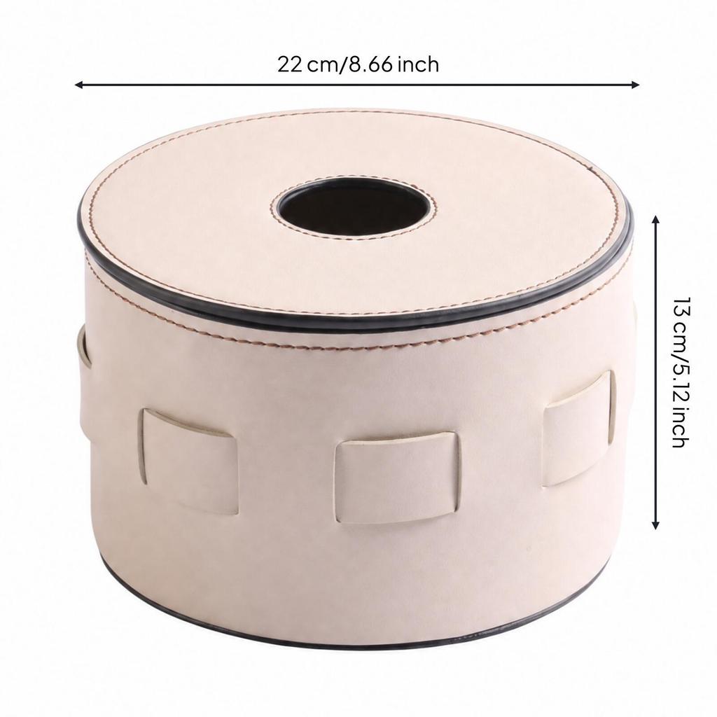 Half-PU Leather Tissue Box Versatile Cylindrical Tabletop