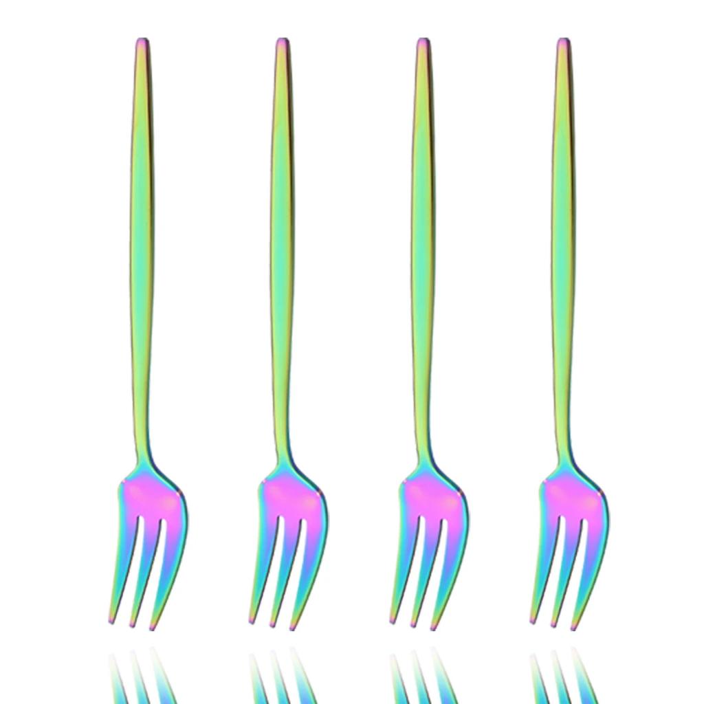 4Pcs Gold Fruit Cake Dinnerware Set Mirror Stainless Steel Tea Fork Set Snack Dessert Fork Small Salad Cutlery Kitchen Utensils