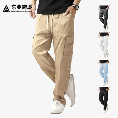 Straight Men's Casual Trousers, Loose and Thin Summer Fashion Sports Quick-drying Tethered Overalls