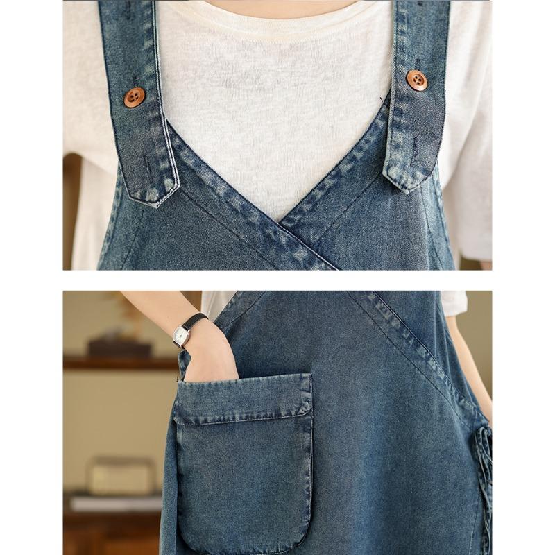 Abito Estivo in Denim Taglie Forti Vintage Elegante Ampio Casual Base con Cintura Abiti Maxi
