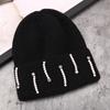 Autumn and winter new fashion rabbit hair blended rhinestone pearl installation versatile knitted hat outdoor simple warm wool hat
