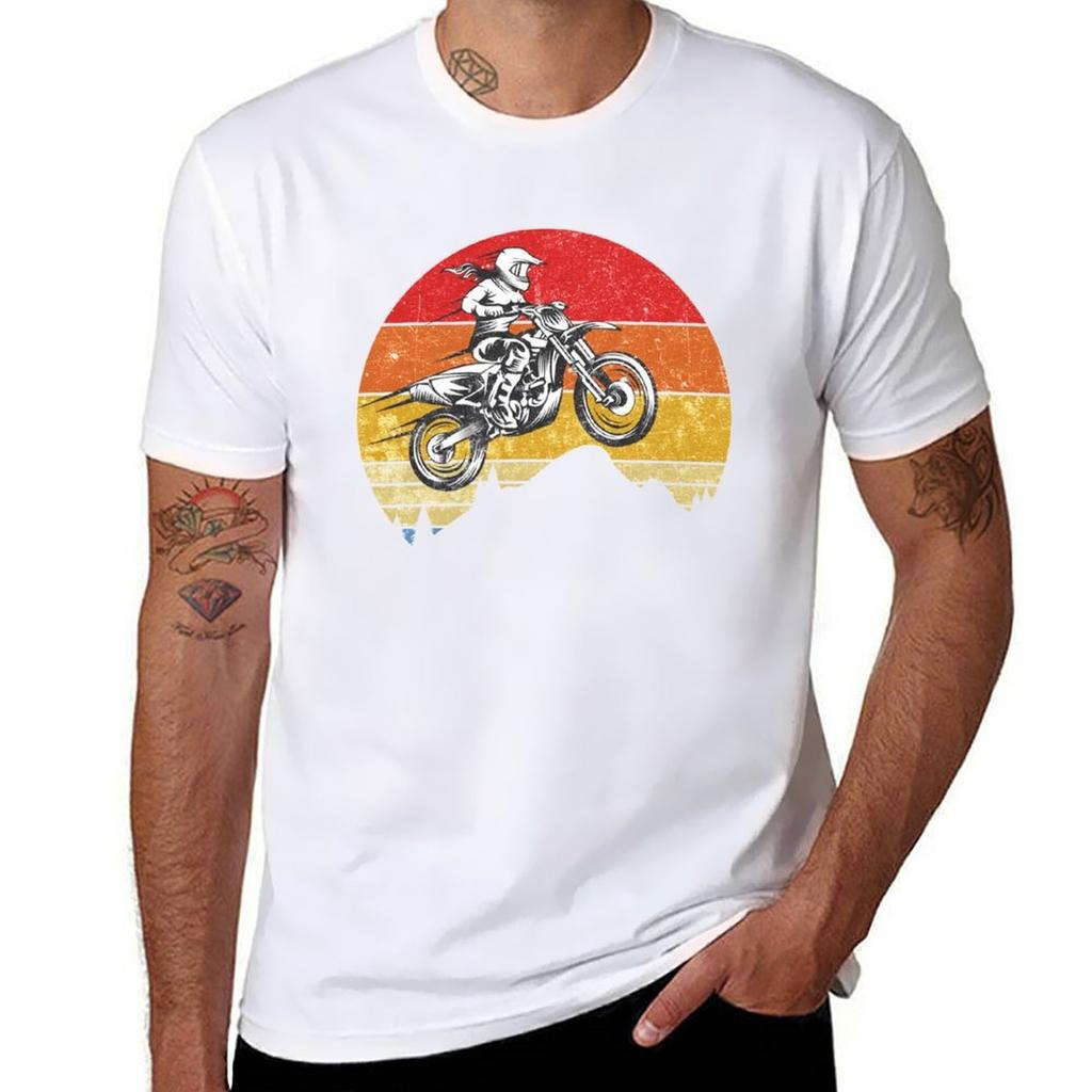 Motocross Girl Dirt Bike Retro Sunset T-Shirt Holiday Party T-Shirt For Unisex