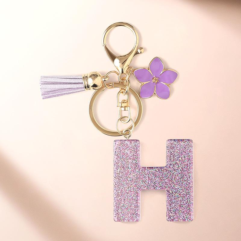 Flash Powder 26 English letters, diy, Resin keychain, purple flower, pendant, bag pendant, keychain, Christmas gift, Stocking stuffers