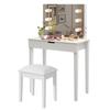 Vanity Table with Mirror, Vanity Stool, Vanity Table Set with 6 Light Bulbs, White