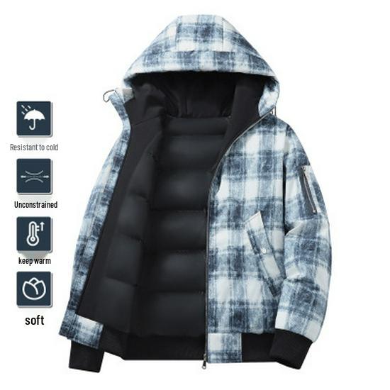 Men s Retro American Winter Thick Cotton Padded Jacket Large (L) синий