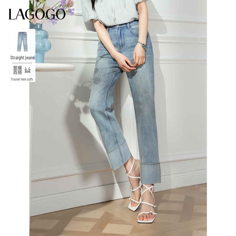 LAGOGO Women s OANN513G12 High-Waist Rolled-Hem Jeans M