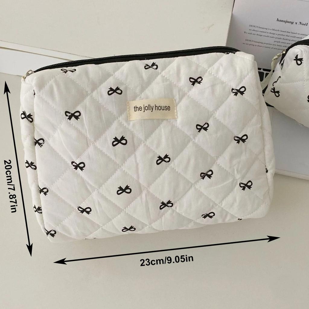 Modische Kirsch-Tragetasche für Damen, Make-up-Tasche, tragbar, niedlich, für Damen, Kosmetiktasche, Toilettenartikel, Handtasche, gesteppte Baumwolle, Reißverschlusstasche