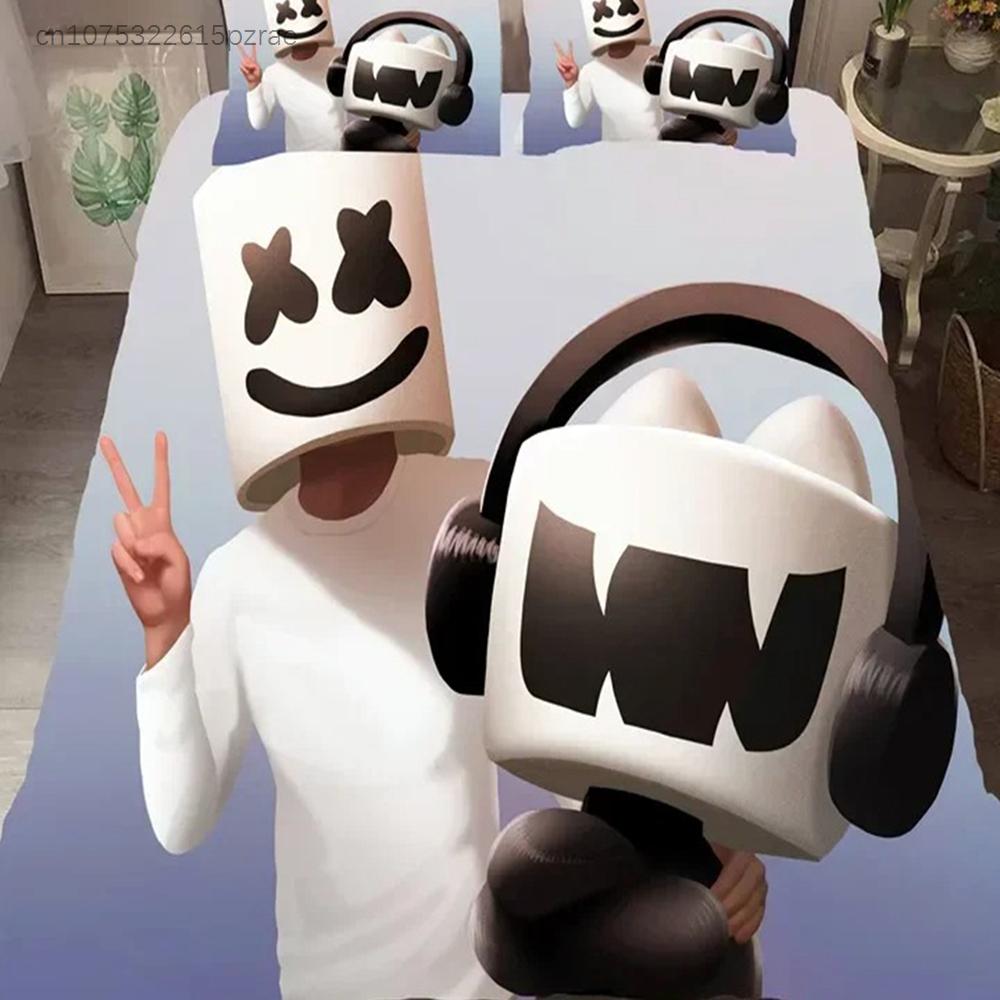 DJ Lovers Marshmello Pattern Set Biancheria da Letto Camera da Letto Morbido Moderno Copriletti Comodo Copripiumino per Bambini Coperta e Federa