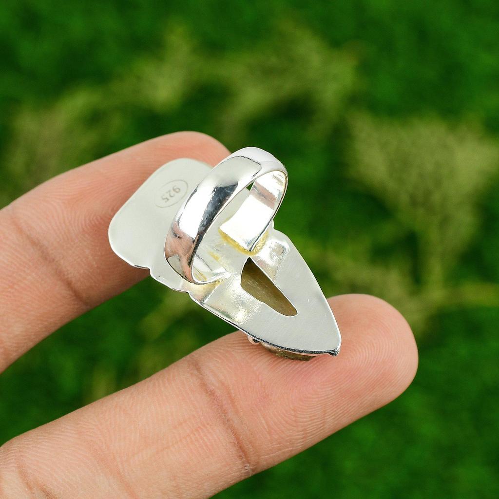 Natural Citrine Rough Stackable Flower Ring Size 6.75 925 Silver For Women